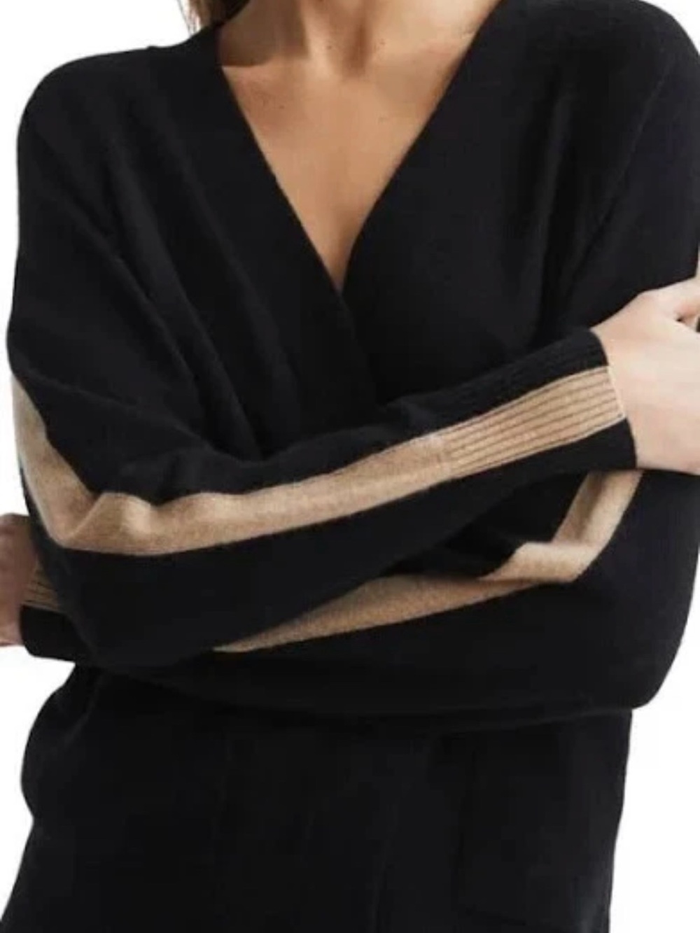 REISS Amber Black Camel Stripe Cashmere Cardigan XS - Picture 4 of 15